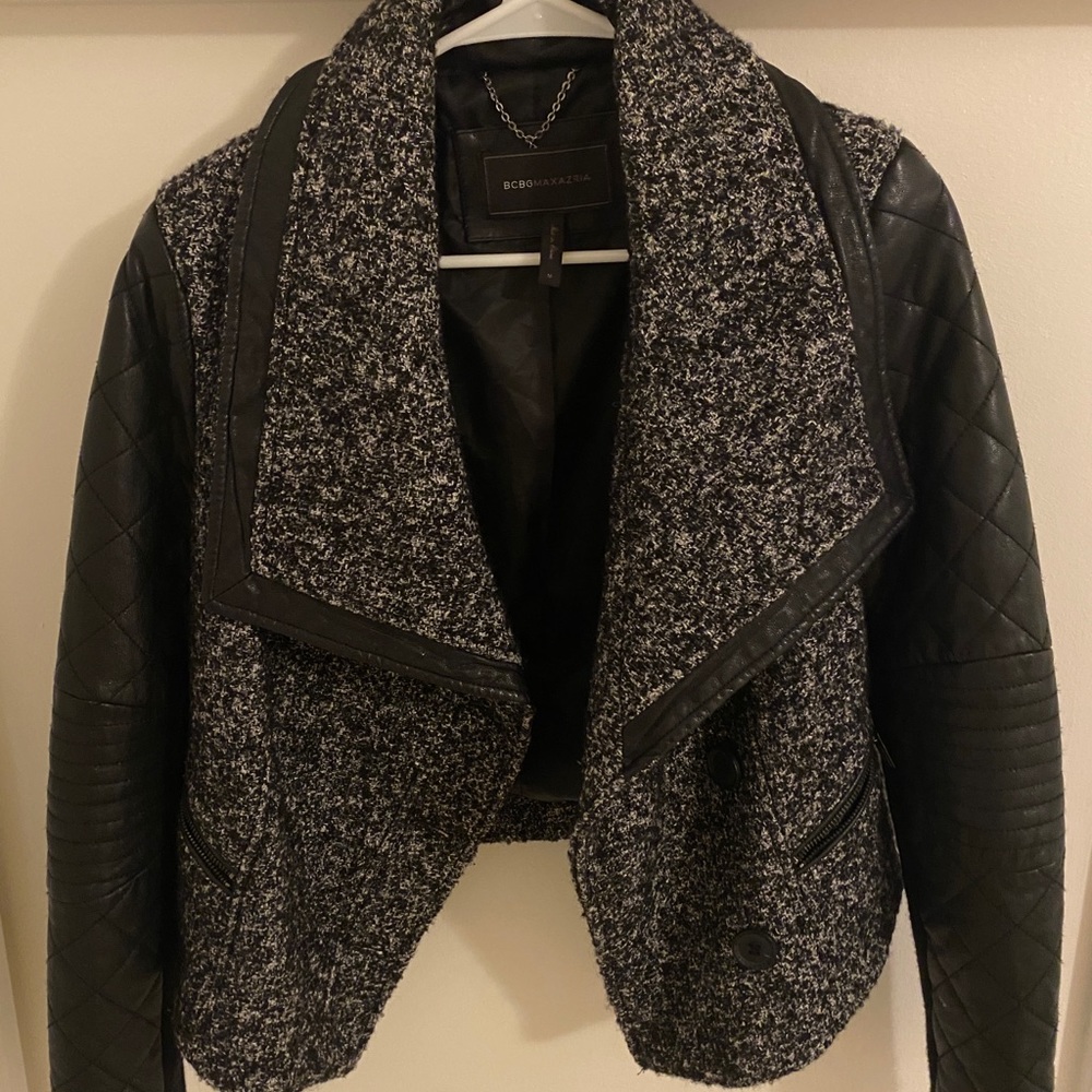 BCBG Max Azria leather, textured bomber jacket